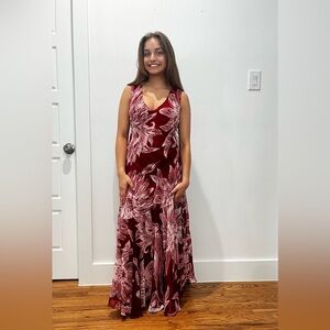 Vintage Floral Sleeveless Maxi Dress - Red and White with Sequins